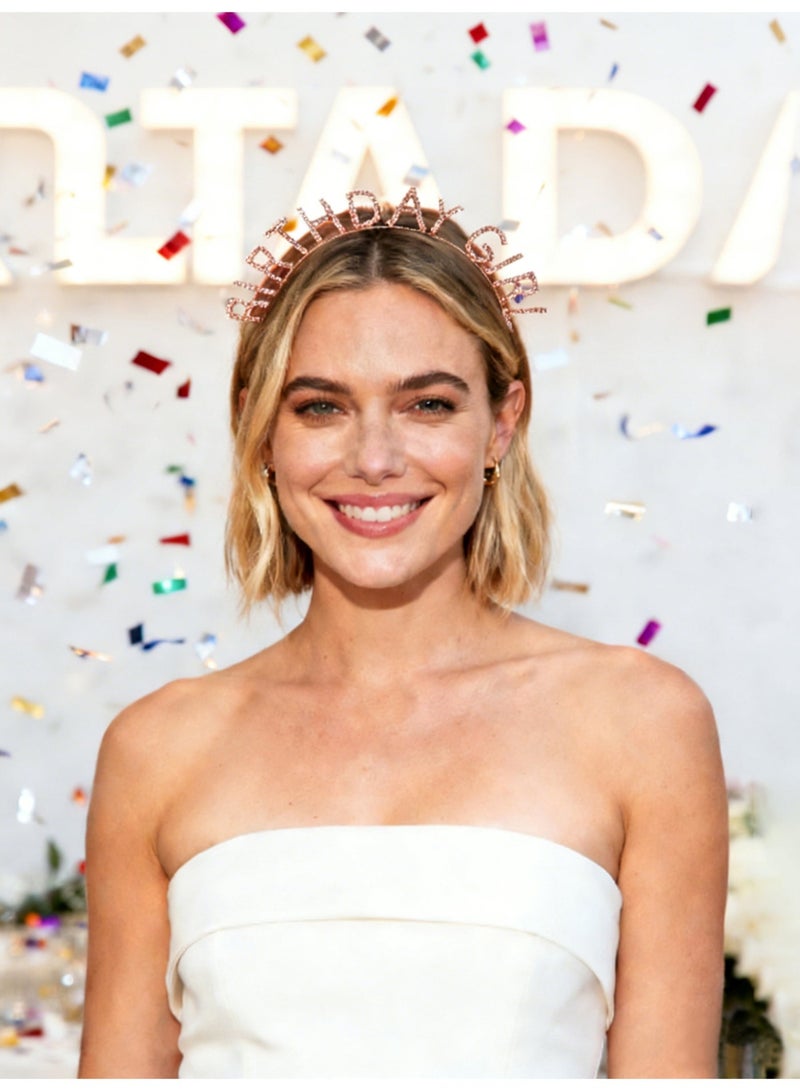 أوليس فيرس  مجموعة نجمة عيد الميلاد | عصابة رأس براقة بلون روز قولد + وشاح "عيد ميلاد سعيد" + بروش تاج | مظهر حفلة متكامل - Image 3